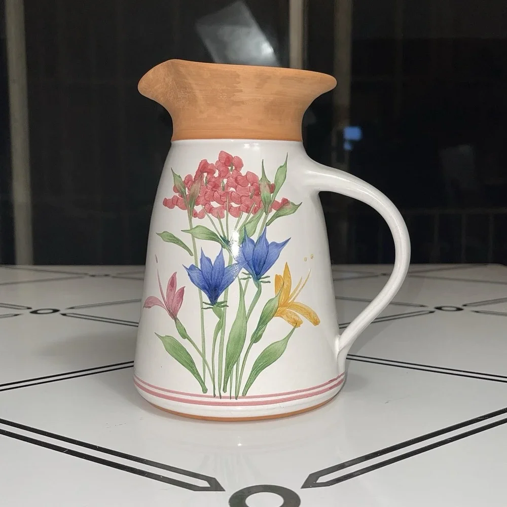 Vintage Emerson Creek Pottery Pitcher Vase Floral Flower Bedford‎ VA